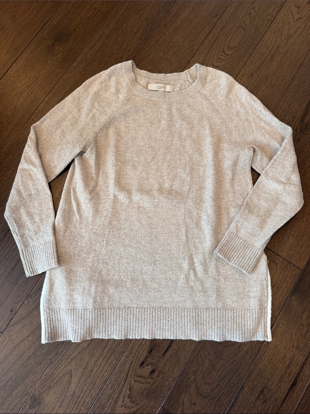 LOFT Light Cream Crewneck Sweater with Side Zip Detail - Size Small - C54-156